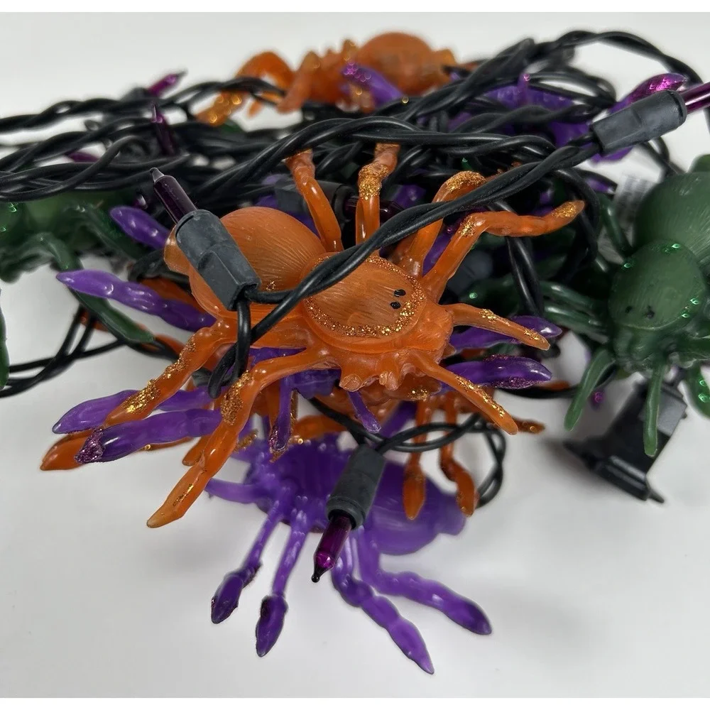 Blow Mold Spider String Lights Halloween Party Decor Haunted Black Cord